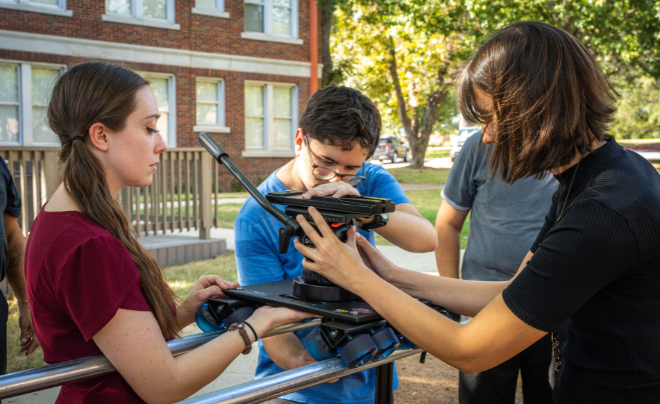 UIW students working on film equipment