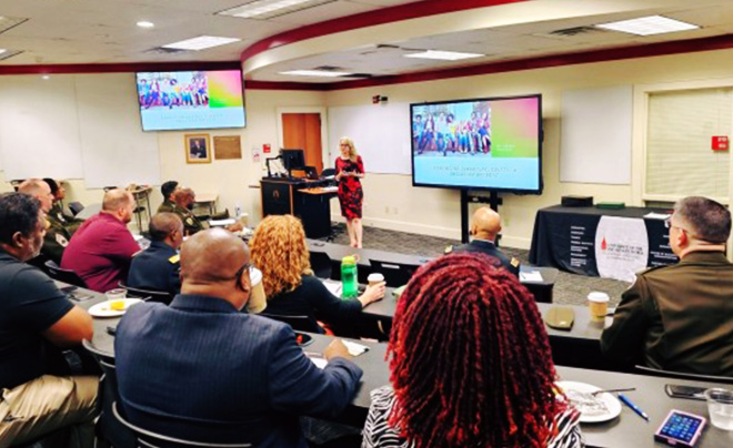 Classroom with participants at the  H-E-B School of Business and Administration