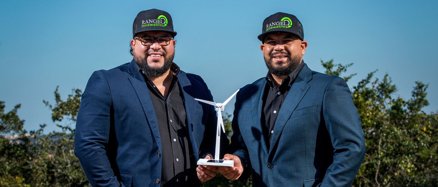 Josh Rangel and Moses with tiny windmill