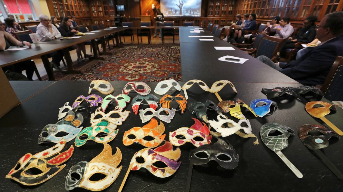 Masks on a table