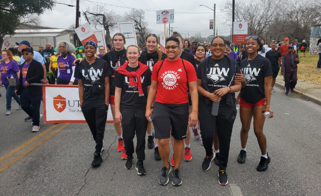 Members of the UIW women's basketball team at the MLK March