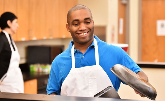 Student in kitchen