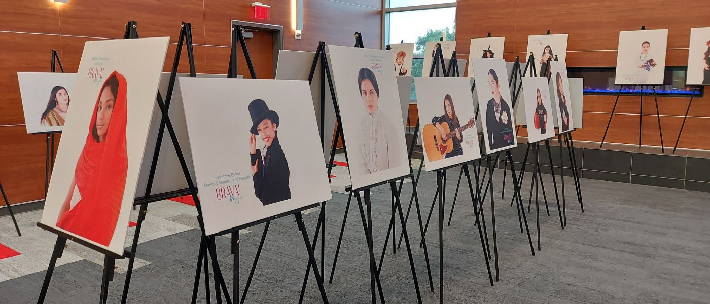 Display of images showcasing strong women