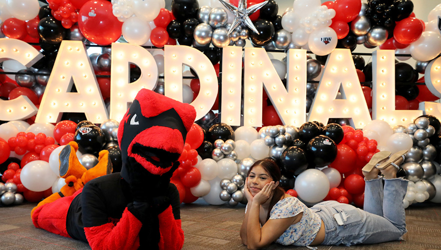 Red the cardinal with a student