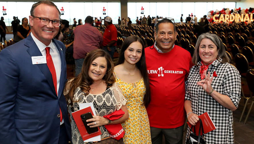 UIW president with students