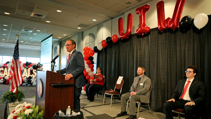 UIW president speaking to audience