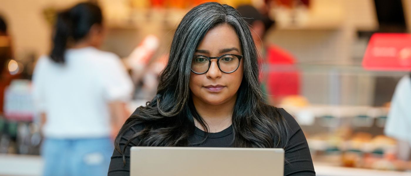 Student working on laptop