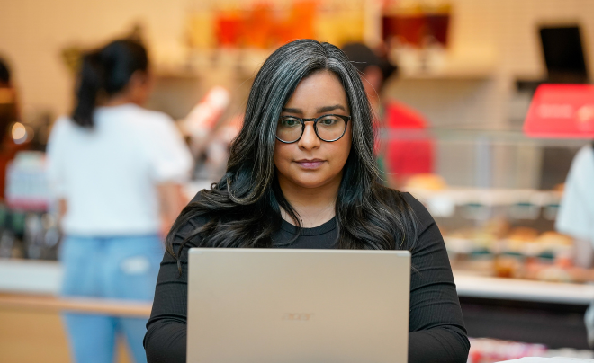 Student working on laptop