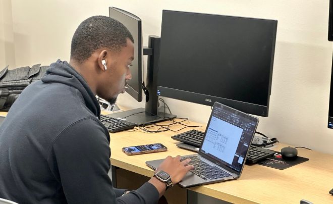 Student working on laptop
