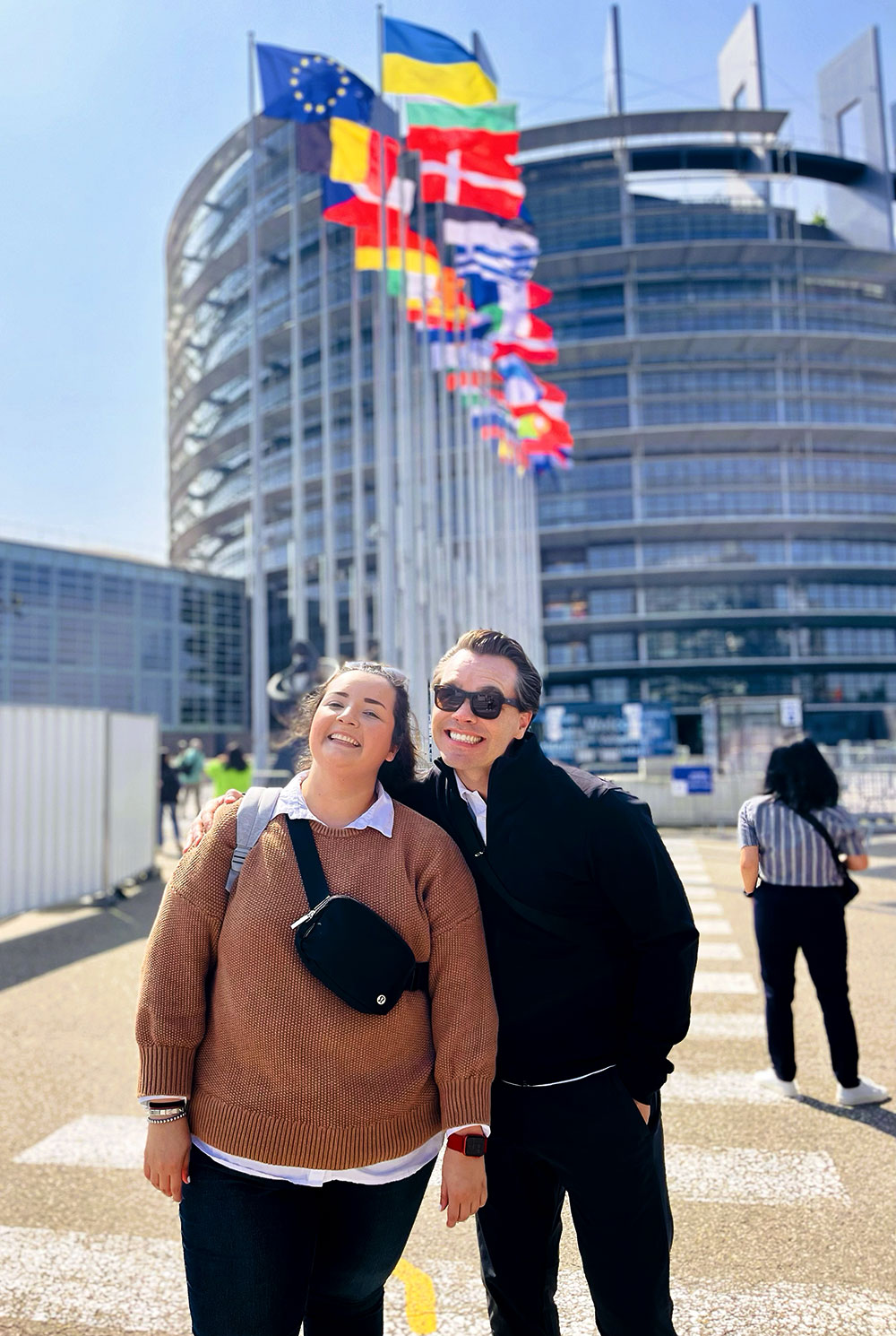 Picture in front of flags