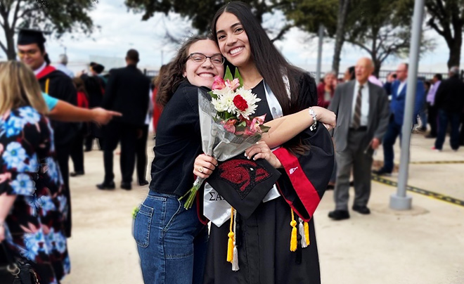 Garza and her sister attending her sister's graduation