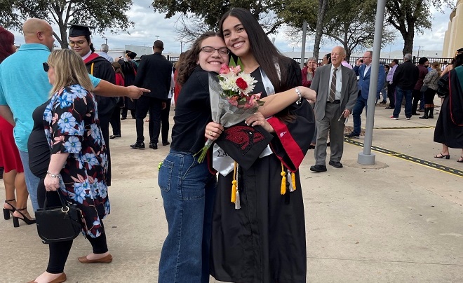 Garza and her sister attending her sister's graduation