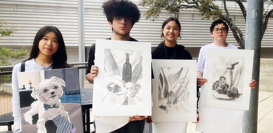 Four SACHS art student showing their work