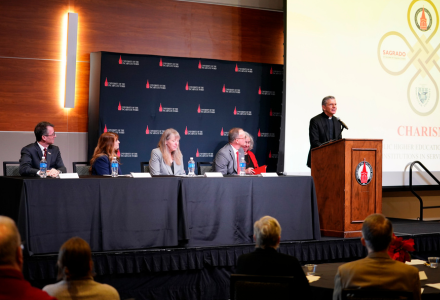 Archbishop Gustavo García-Siller speaking to audience