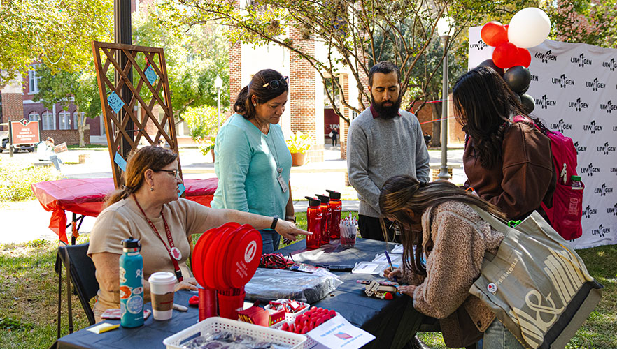 Students learning about campus resources