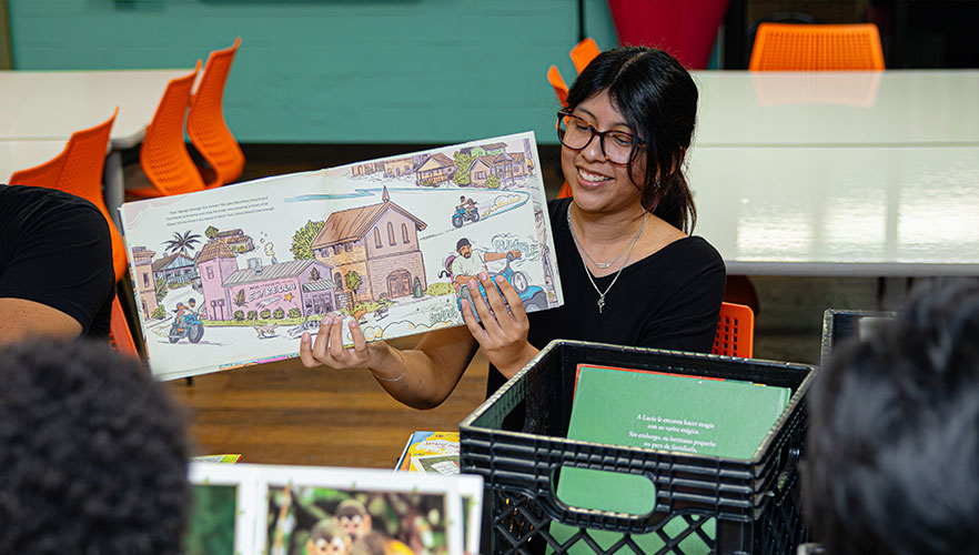 Student reading a book