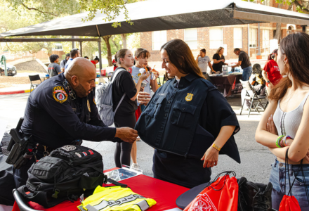 UIW students talking with UIW PD