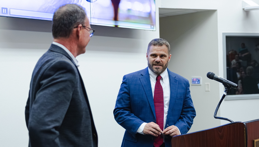 Jason King, PhD and UIW President Thomas M. Evans, PhD
