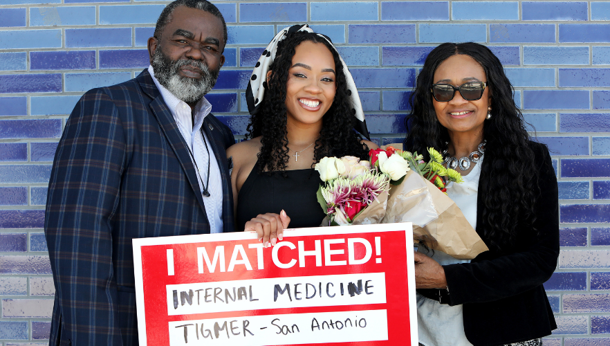 Medical student sharing Match Day results with family