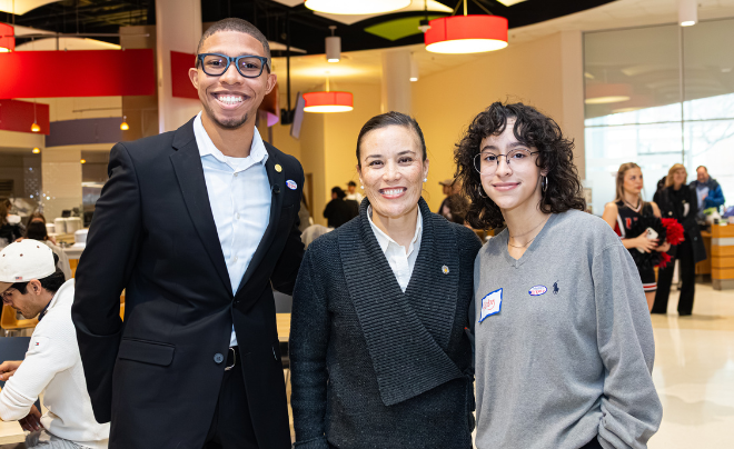 Tyler Simmons, Mayor Gina Ortiz Jones and Abigail Allen