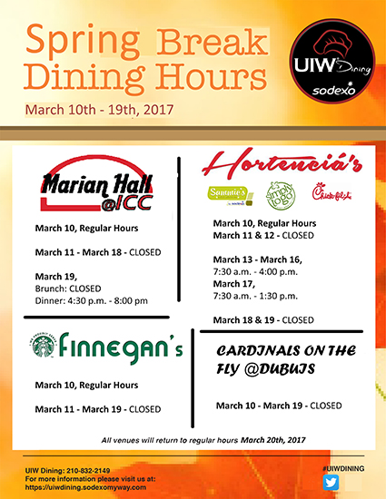 2017 uiw dining spring break hours of operation