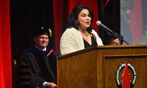 San Antonio Councilwoman Rebecca Viagran gives a speech