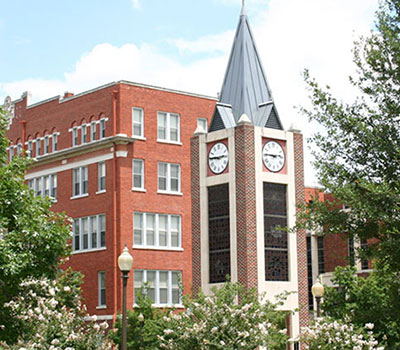 UIW clocktower in spring