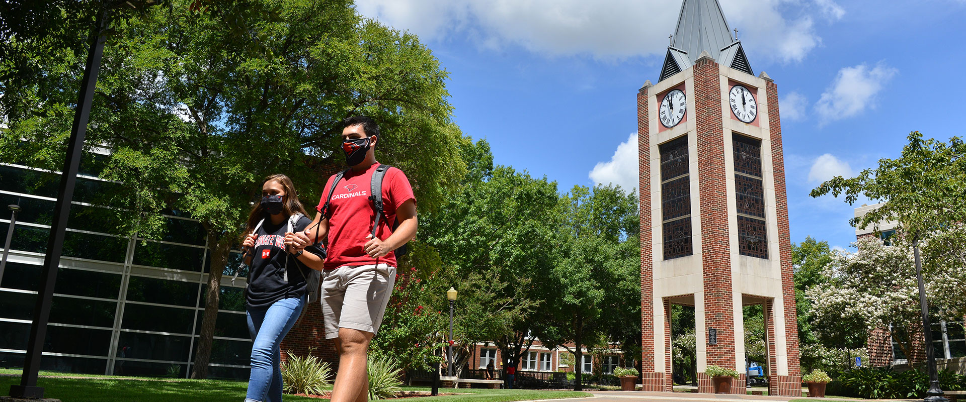 students and clock tower