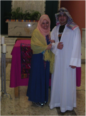 UIW students representing Mary and Joseph for a Posada prayer service