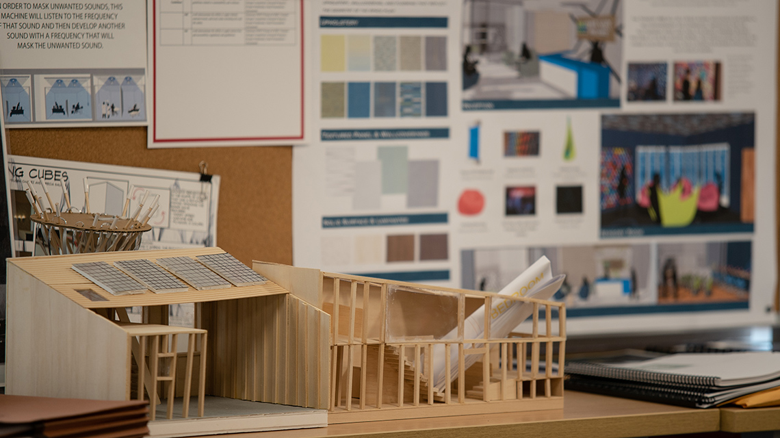 A student's 3D model of a structure and plan for interiors