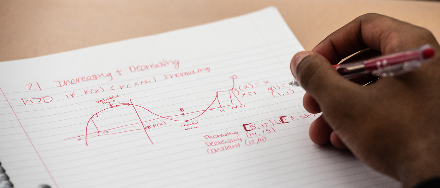 Close up of student's notebook with graph of mathematic function